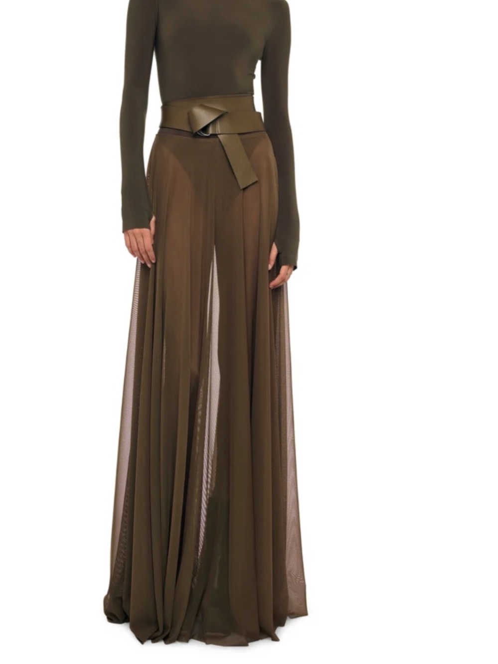 Norma Kamali Flared Skirt to Floor w/ Legging w/ Footie | Color: Bark | Size S